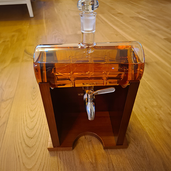 sailing boat whiskey decanter with pourer and whiskey inside