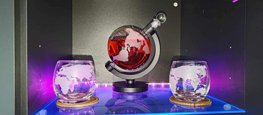globe decanter with rgb lights at home