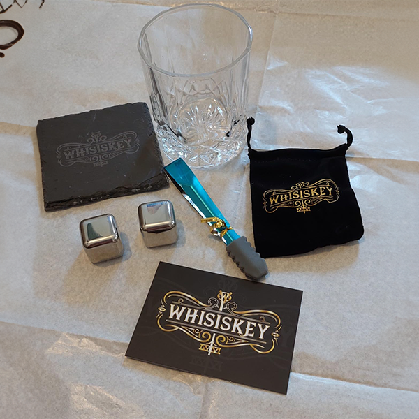 whisiskey_tumbler_with_two_stainless_steel_stones_ice_tong_storage_pouch_and_slate_coaster